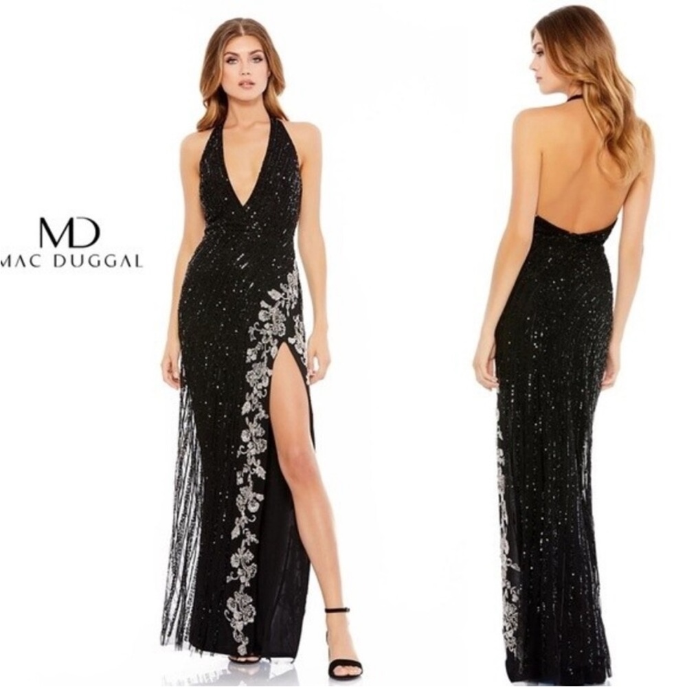 Mac Duggal Black Sequin Halter Gown